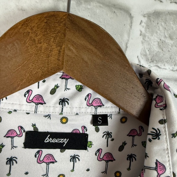 BREEZY Golf Flamingo & Summer Vibes AOP Performance Golf Polo Mens Small Stretch - Picture 3 of 7